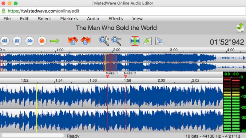 Interfaccia online dell'editor audio TwistedWave