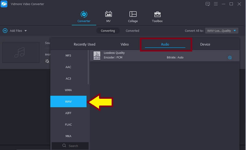 Vidmore Vc Выбрать формат WAV