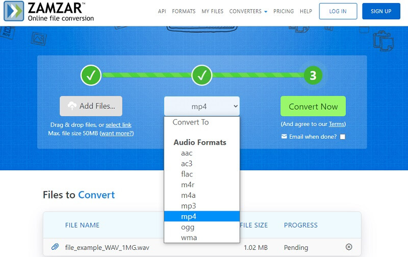Zamzar Interface File Converter