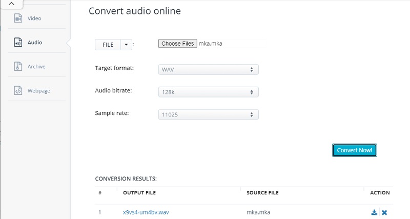 Aconvert Converti MKA in WAV