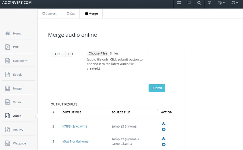 Aconvert Samenvoegen van audio-interface