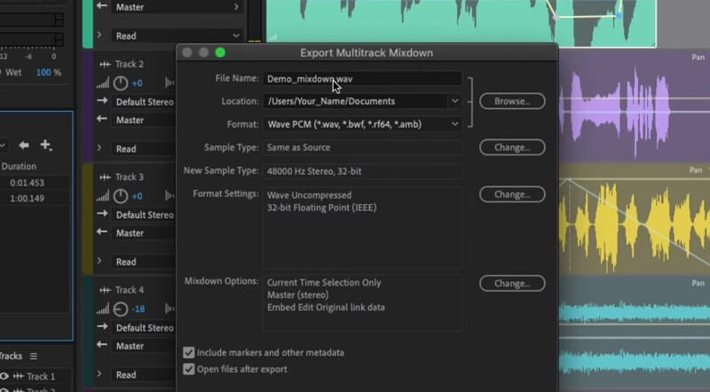 Exportación de audio de Adobe Audition
