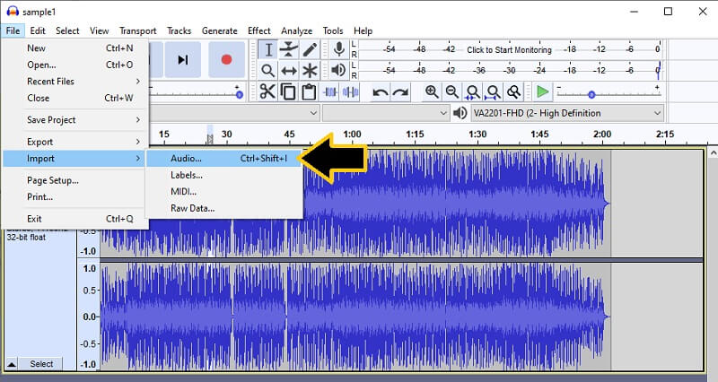 Audacity Tambah Fail Audio