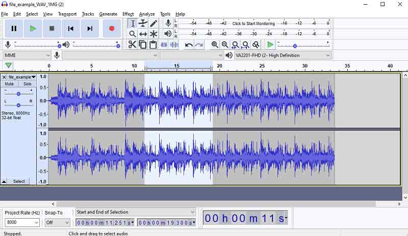 Archivo de audio Audacity Cut