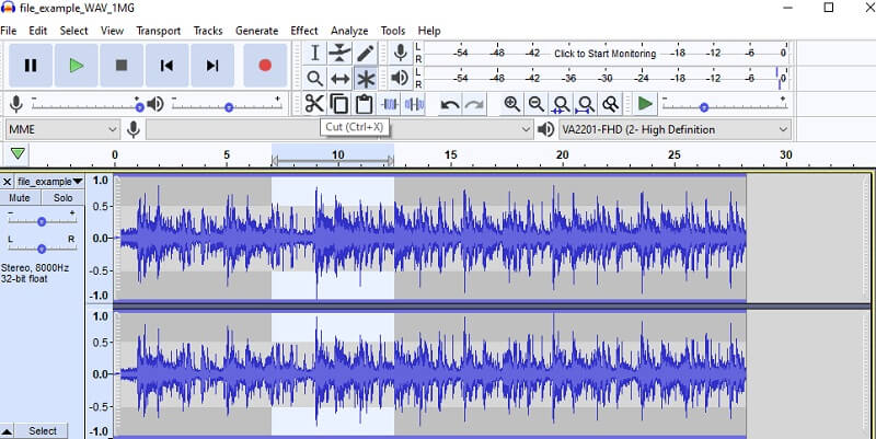 Файл WAV редактирования Audacity