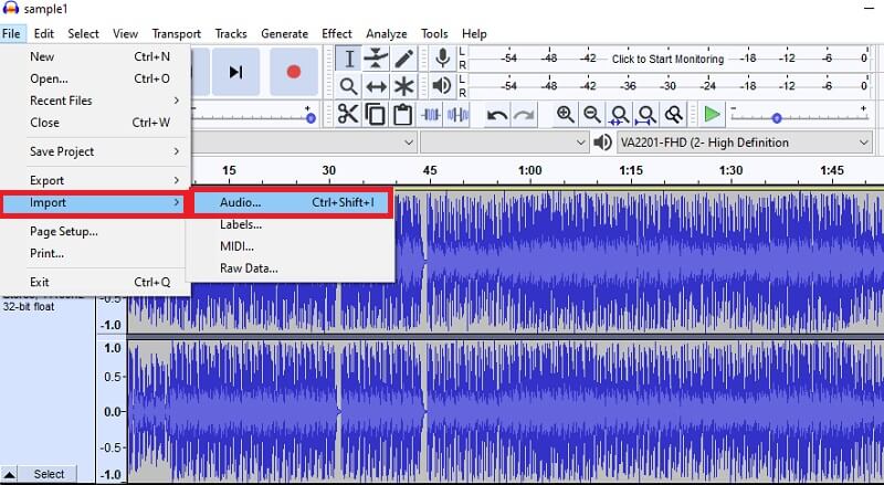 Audacity Import fișier muzical