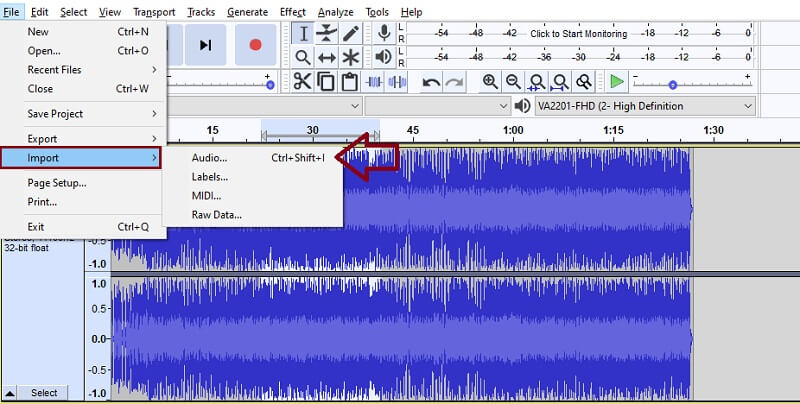 Audacity استيراد ملف WMA