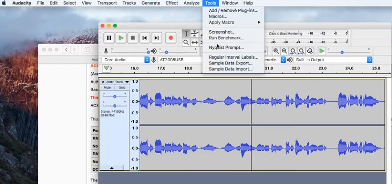 Audacity Mac interfész