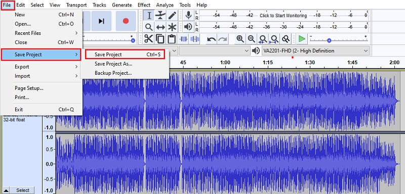 Audacity Salva file musicale