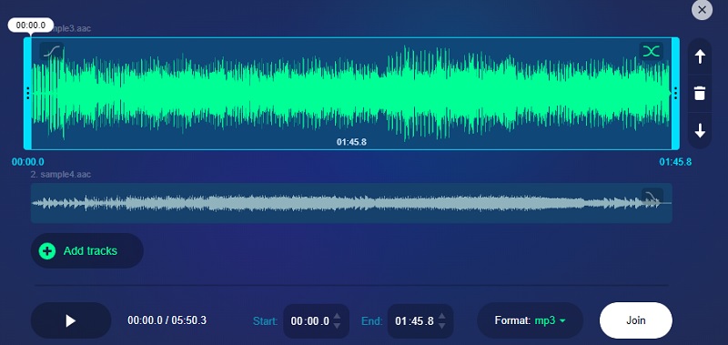 ממשק אינטרנט של Audio Joiner