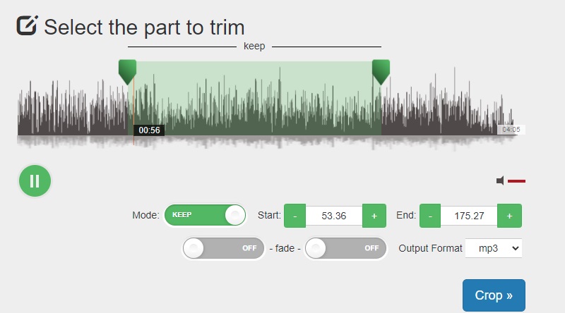 Audio Trimmerin käyttöliittymä