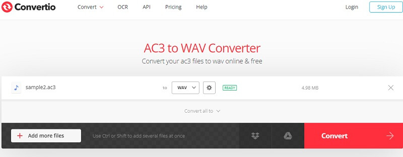برنامج Convertio - تحويل AC3 إلى WAV