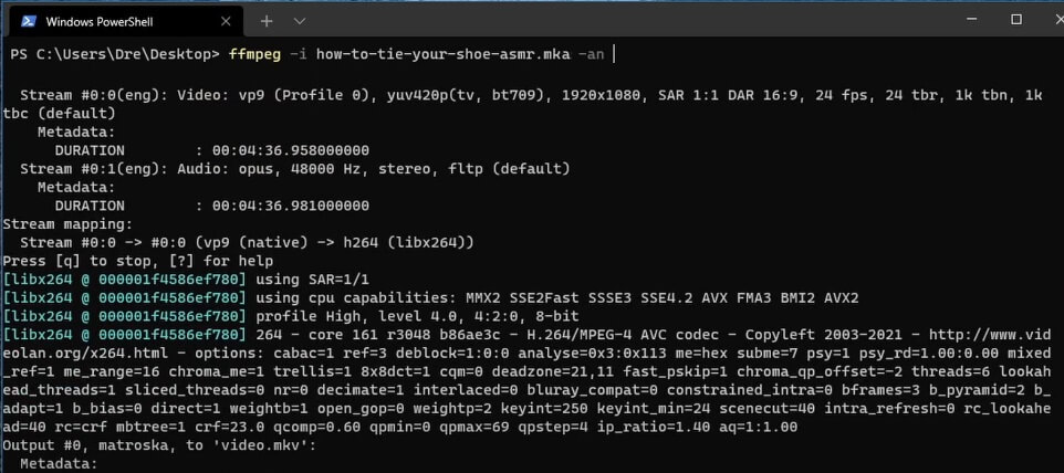 FFMPEG-konverteringsprosess