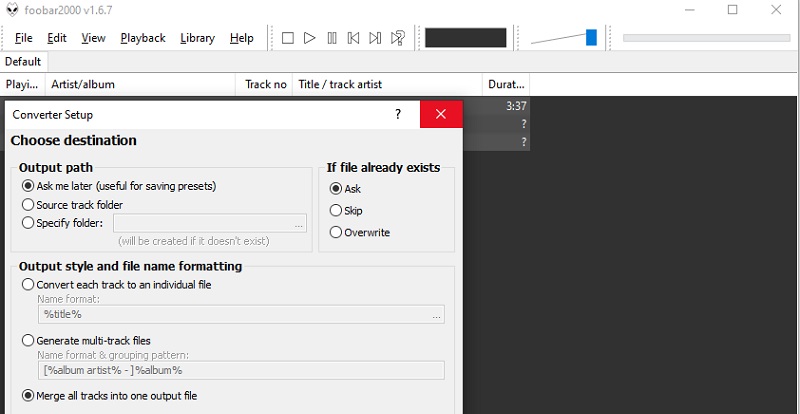 Foobar2000 fletning af AAC-filer