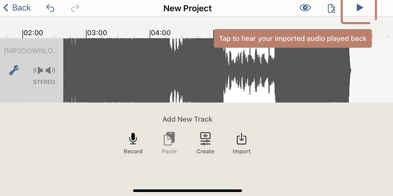 Interfaz móvil de Hokusai Audio Editor