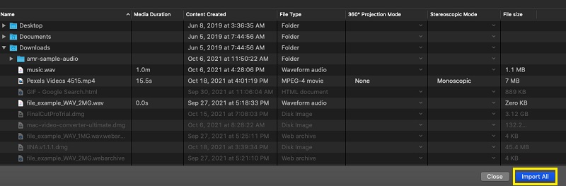 Arquivo de áudio de importação do iMovie
