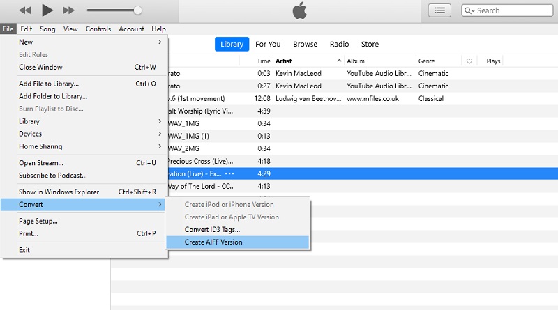 iTunes המרת AAC ל-AIFF