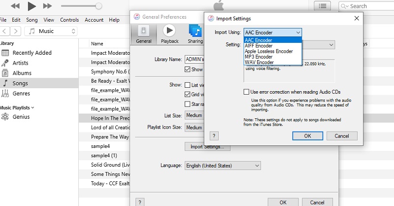 iTunes convierte archivos de audio