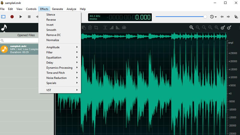 Interfață de îmbunătățire audio Ocenaudio