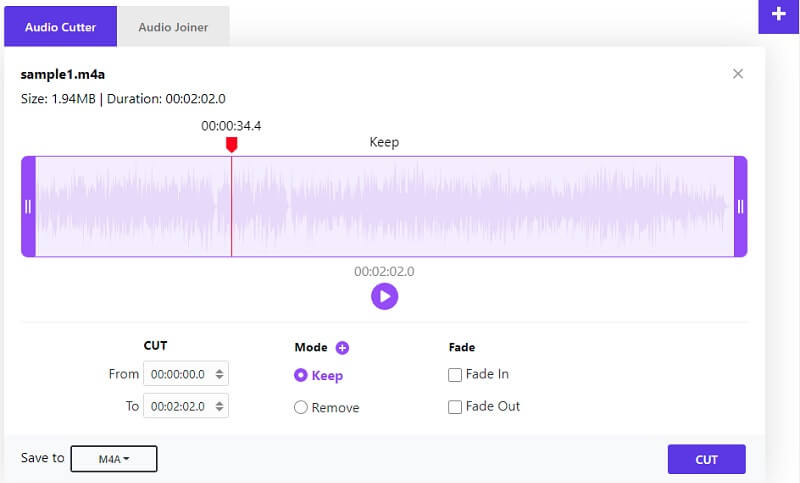 Online Audio Cutter Cut M4A-fil