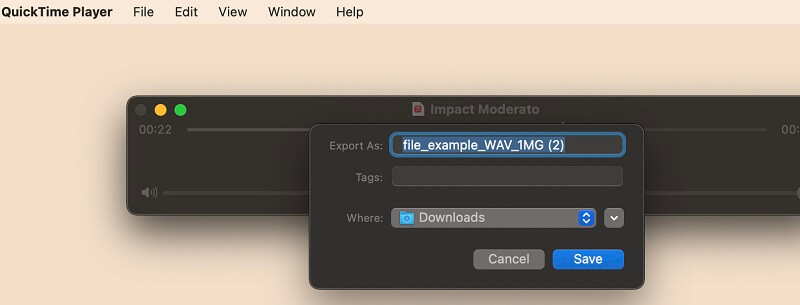Gem redigeret WAV på Quicktime Player