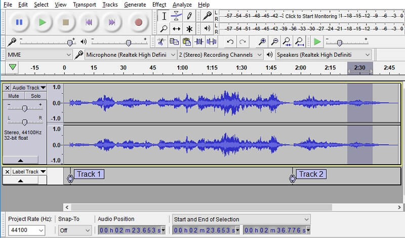 L'interfaccia di Audacity