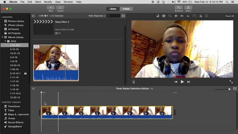 La interfaz de Imovie