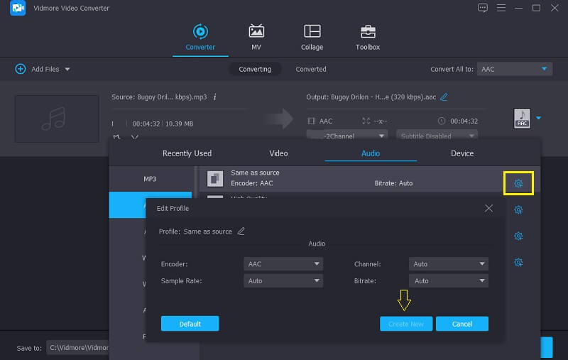 Vidmore Menyesuaikan Audio