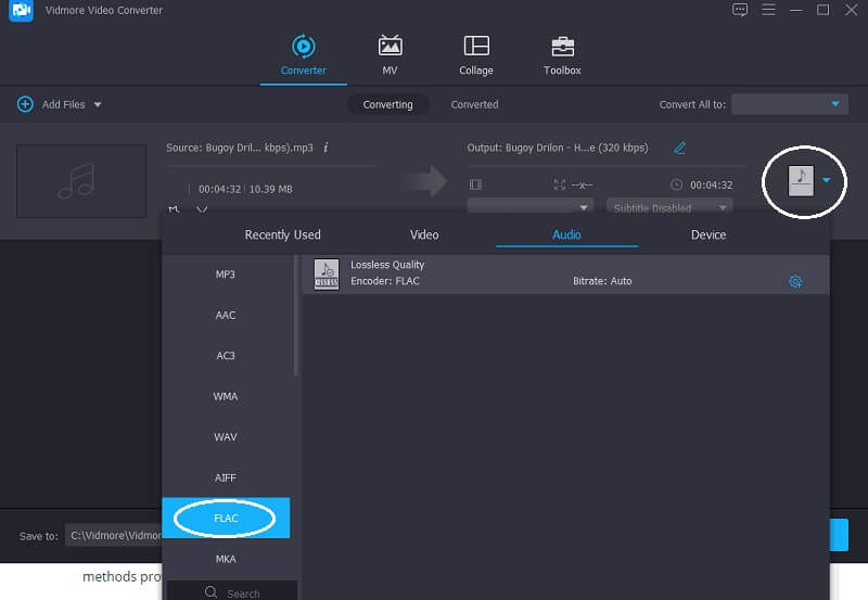 Vidmore เลือก FLAC