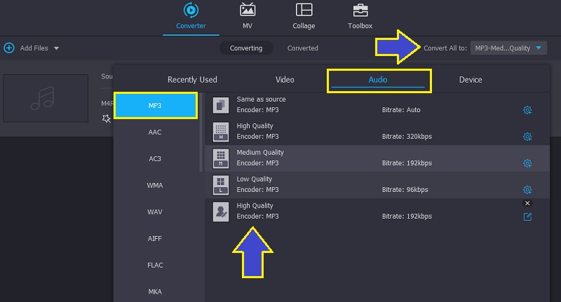 Vidmore Escolha a configuração de MP3