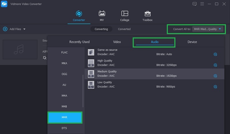 Vidmore Pilih Format Output M4R