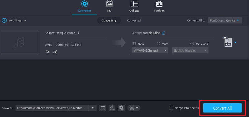 Vidmore converter WMA para FLAC