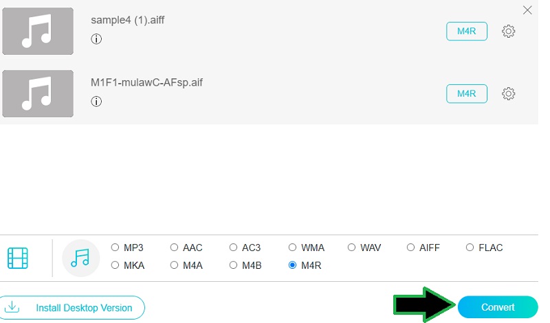 Vidmore ฟรีแปลง AIFF เป็น M4R