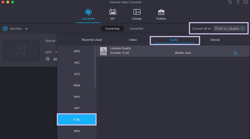 Vidmore MAC Çıktı Formatını Seç