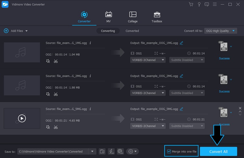 Vidmore Merge OGG-filer