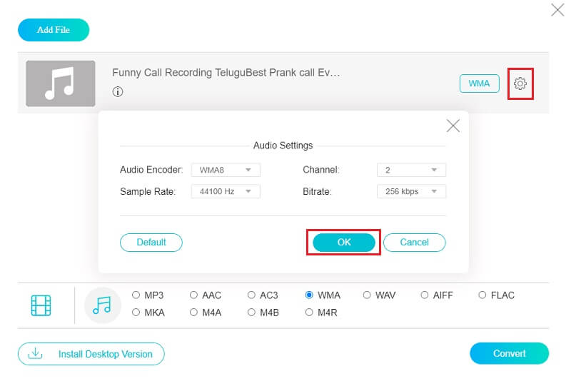 Vidmore Onlines Menyesuaikan Audio