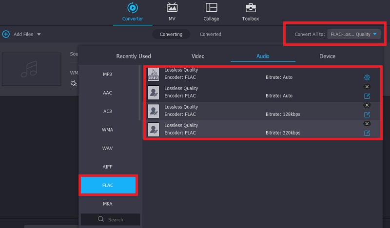 Vidmore Select Format And Audio Profile