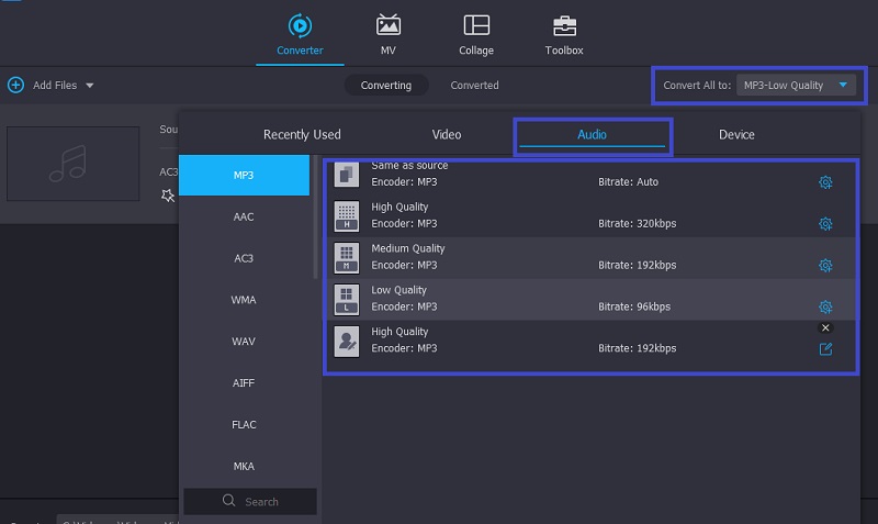 Vidmore Select MP3 Format