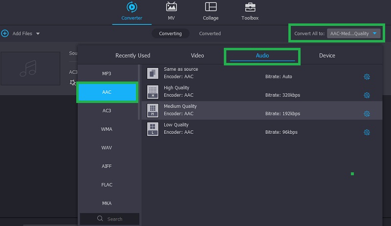 Vidmore Select Output Preset