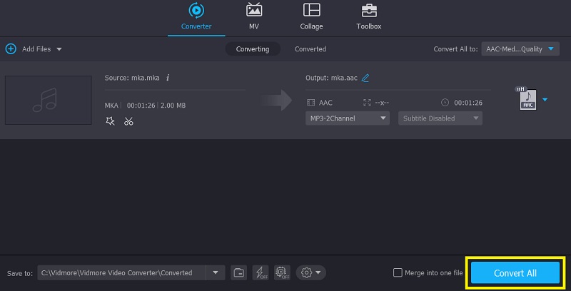 Vidmore VC MKA를 AAC로 변환