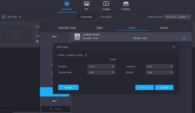 Vidmore VC Upravit parametry FLAC