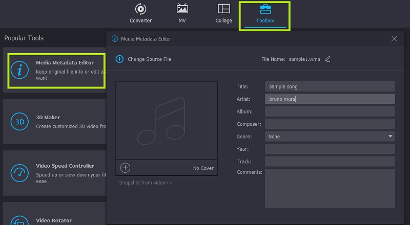 Vidmore VC تحرير بيانات تعريف WMA