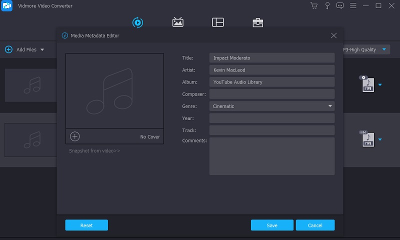 Vidmore VC Modificar metadatos