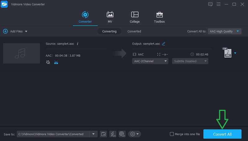 Vidmore VC Salva il file AAC modificato