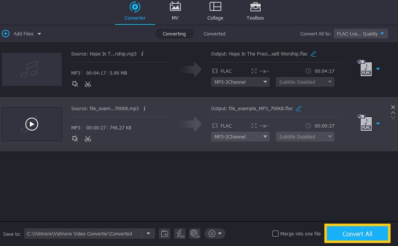 Vidmore VC حفظ ملف الإخراج