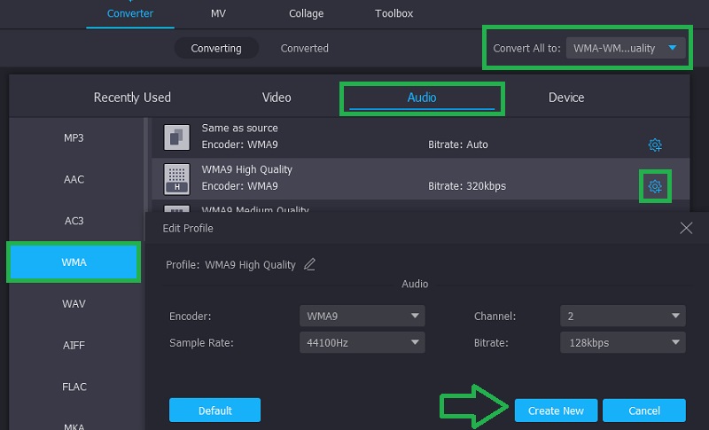 Vidmore VC Pilih Format Ubah Suai Tetapan
