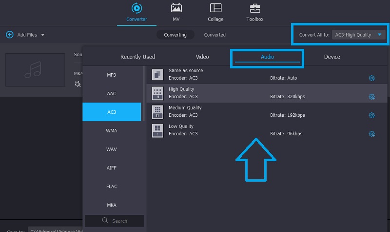 Vidmore VC Pilih Format Preset