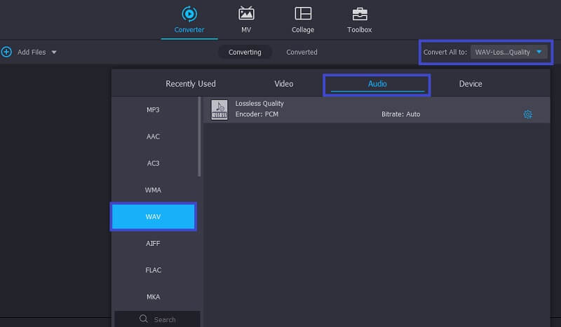 VIdomore Vc Pilih WAV SEBAGAI Output