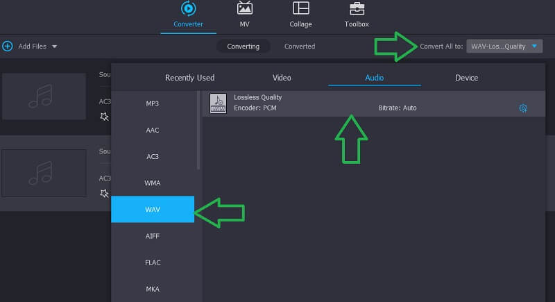 Vidmore VC Выбрать формат WAV