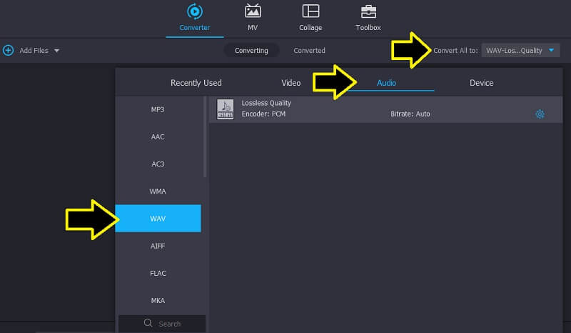 Vidmore VC Imposta formato di output Wav